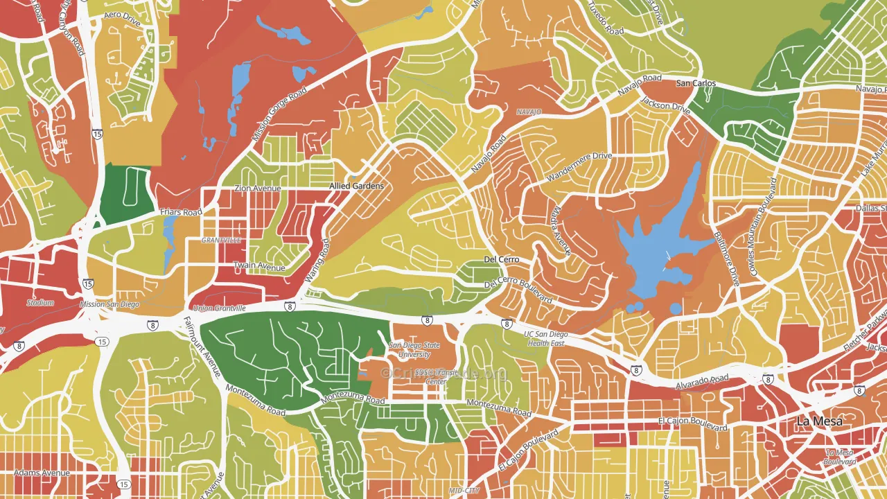 Del Cerro, San Diego, CA Map of Robbery Rates