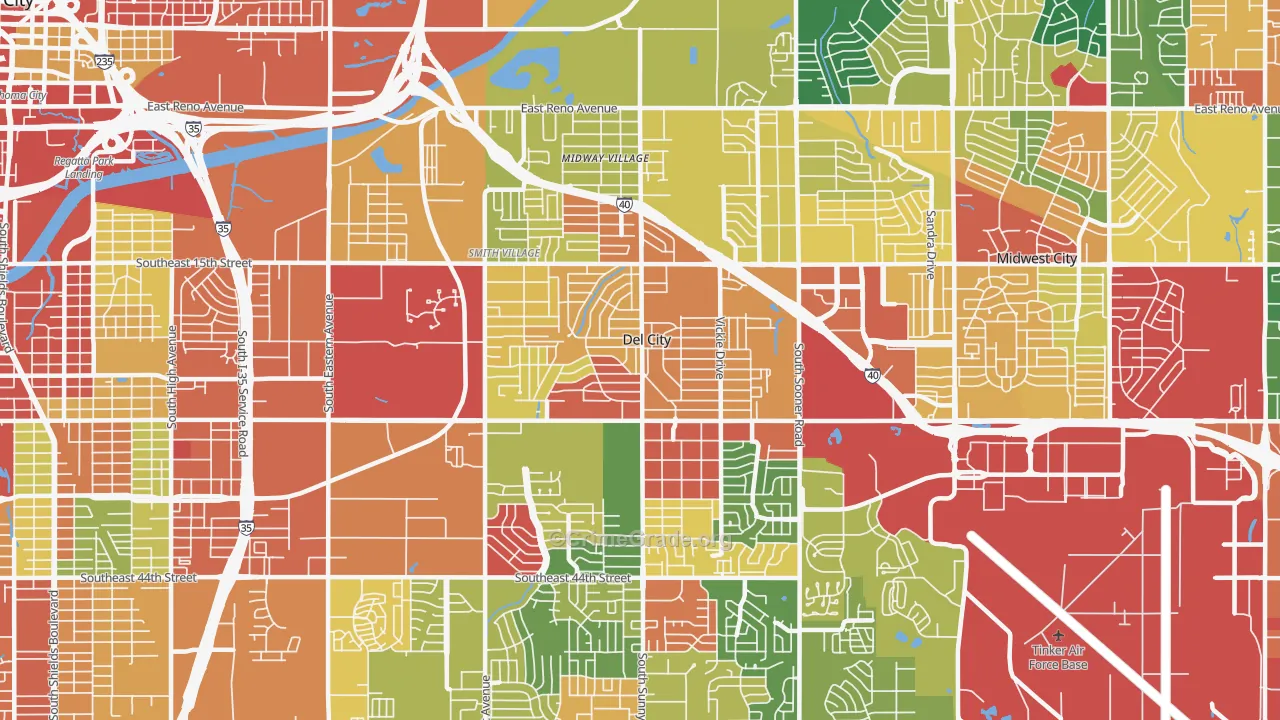 Del City, OK Map of Robbery Rates