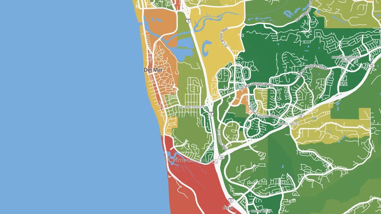 Del Mar Heights, Del Mar, CA Map of Robbery Rates
