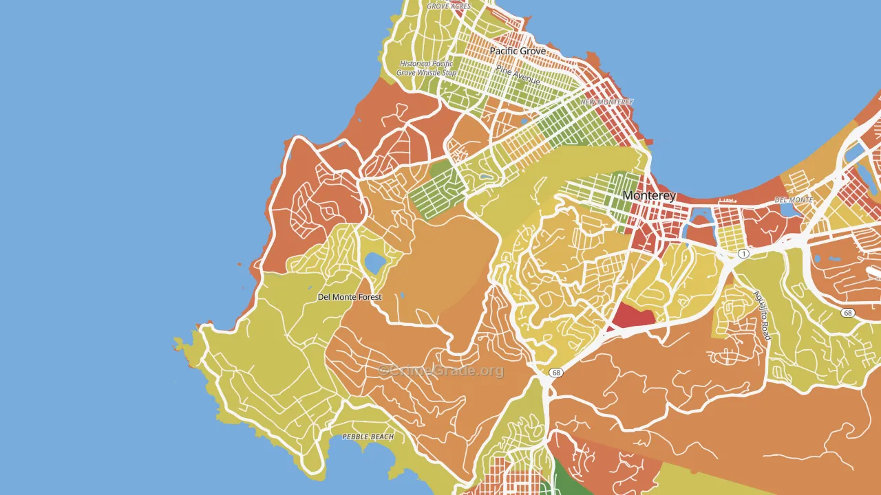 Del Monte Forest, CA Map of Robbery Rates