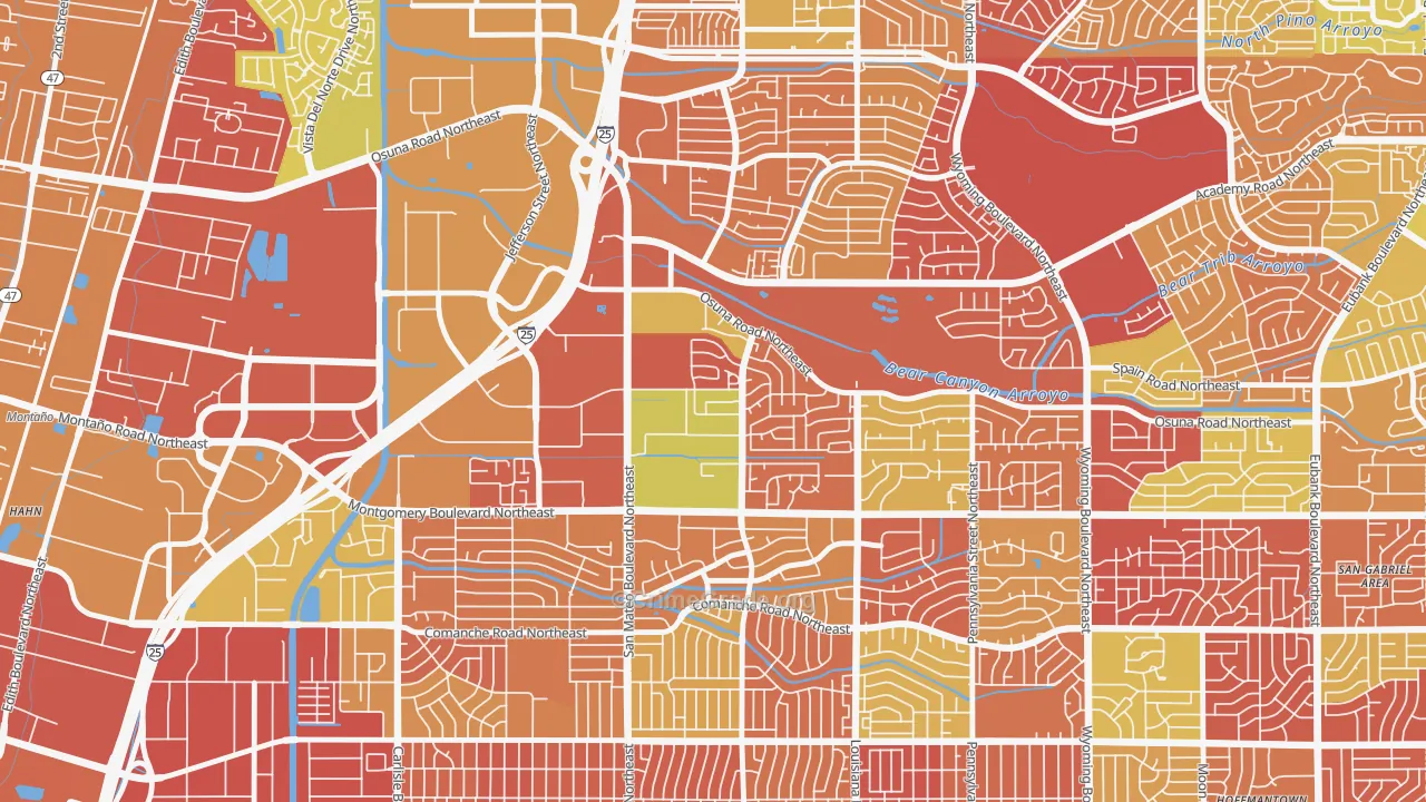 Del Norte, Albuquerque, NM Map of Robbery Rates
