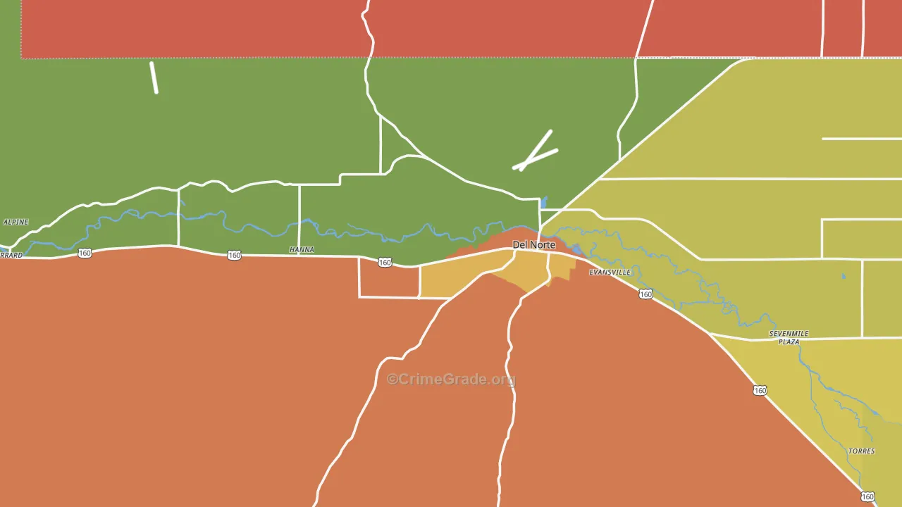 Del Norte, CO Map of Robbery Rates