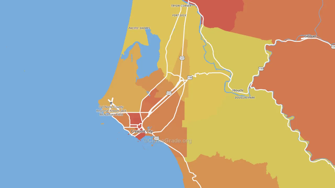 Del Norte County, CA Map of Robbery Rates