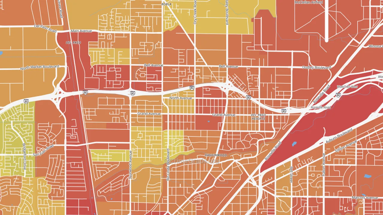 Del Paso Heights, Sacramento, CA Map of Robbery Rates