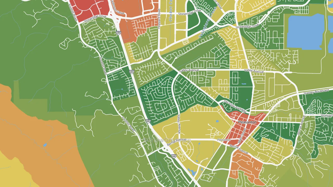 Del Prado, Pleasanton, CA Map of Robbery Rates