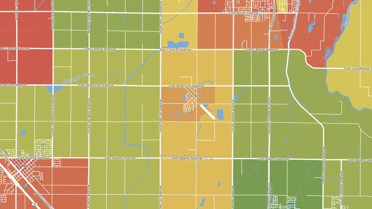Del Rey, CA Map of Robbery Rates
