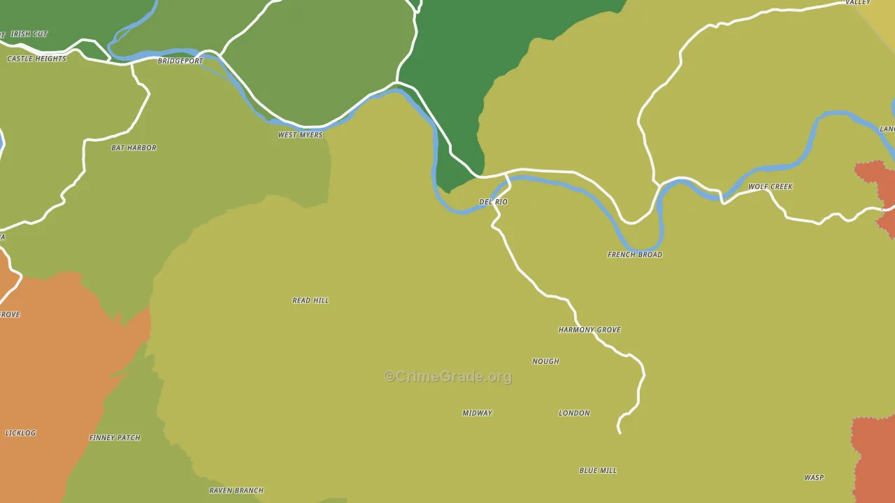 Del Rio, TN Map of Robbery Rates