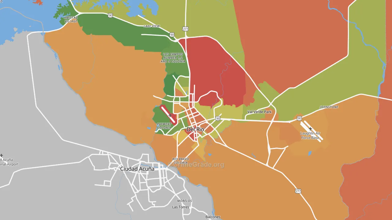 Del Rio, TX Map of Robbery Rates