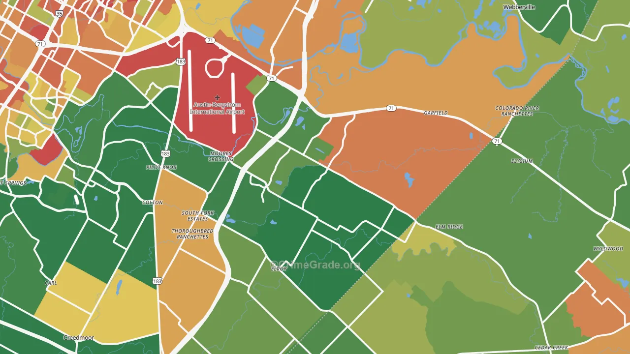 Del Valle, TX Map of Robbery Rates