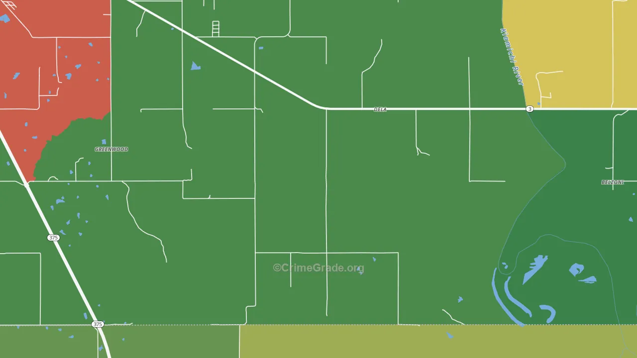Dela, OK Map of Robbery Rates