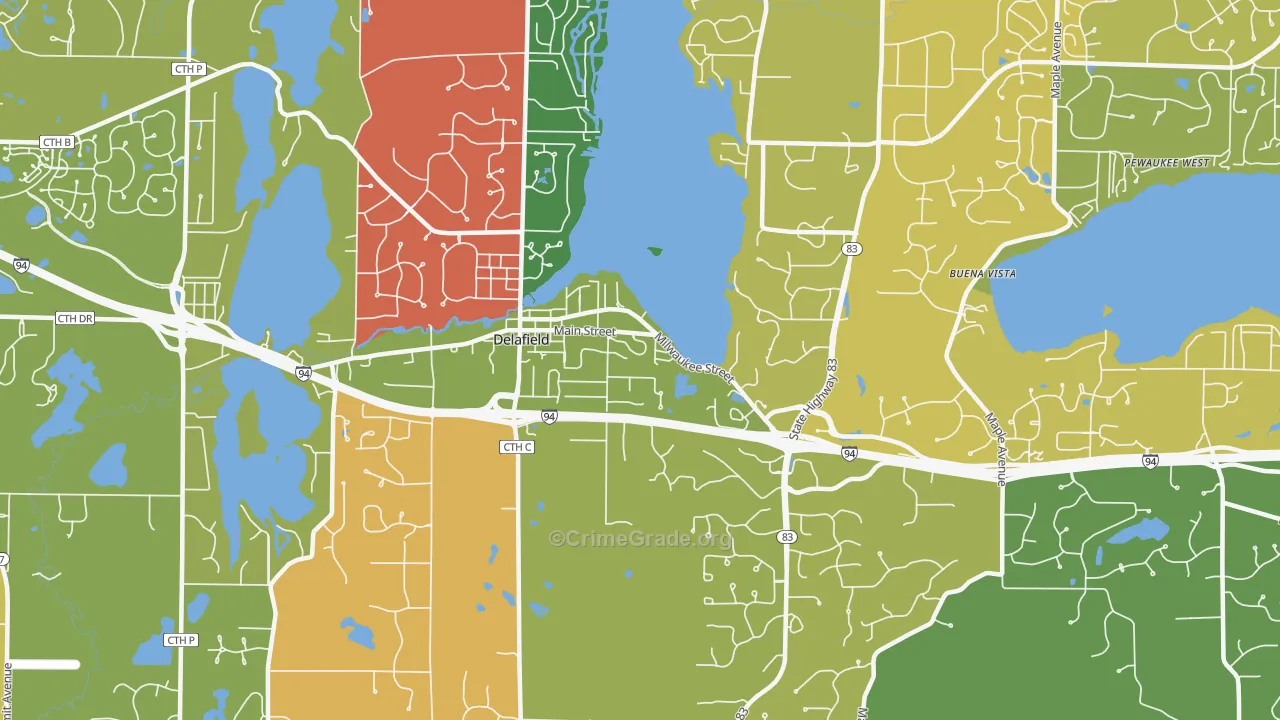 Delafield, WI Map of Robbery Rates