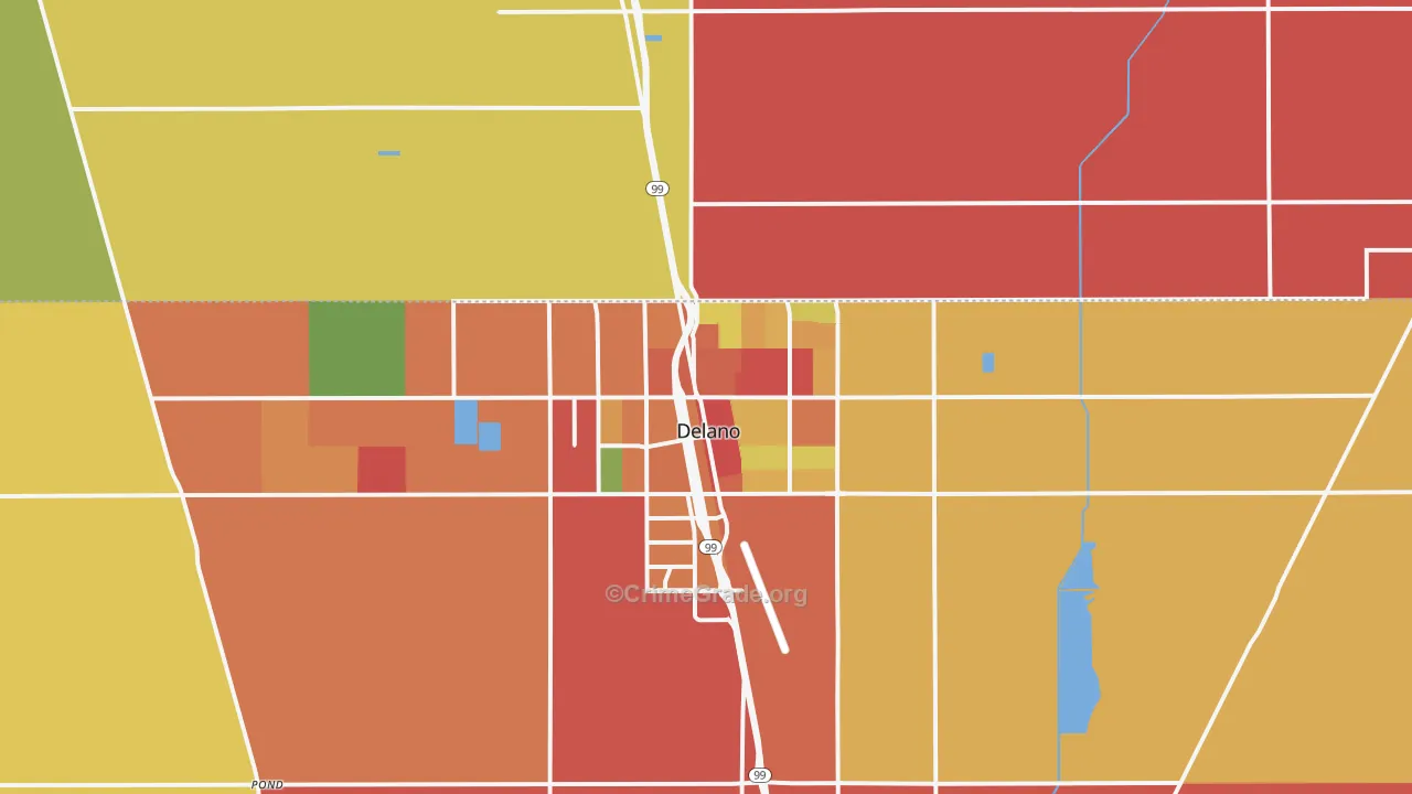 Delano, CA Map of Robbery Rates