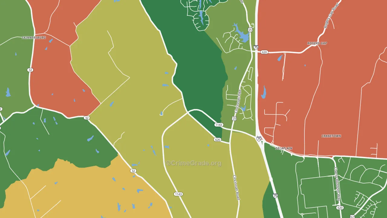 Delaplain, KY Map of Robbery Rates