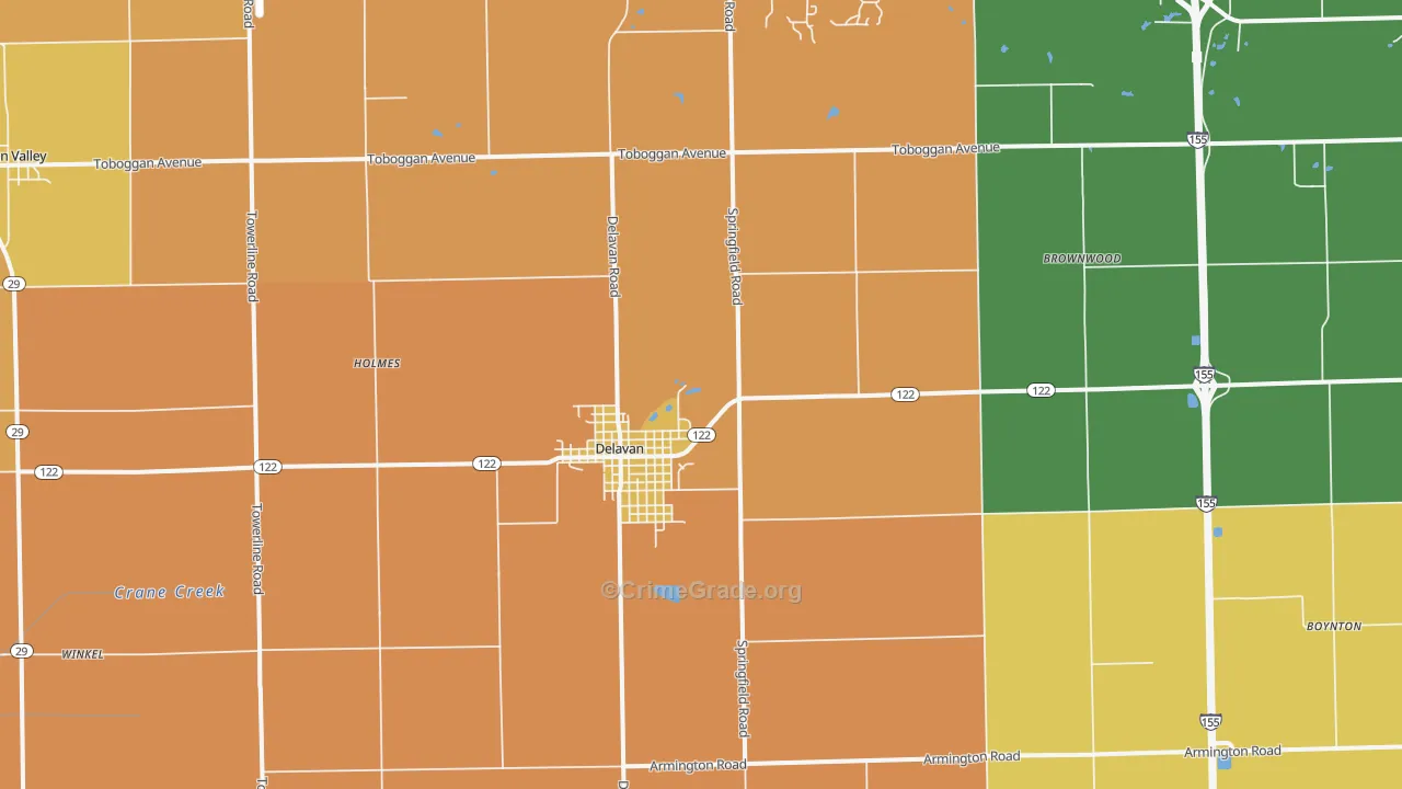 Delavan, IL Map of Robbery Rates