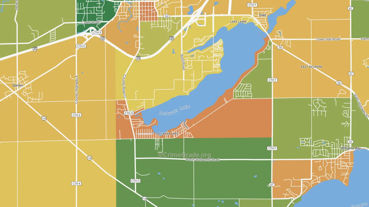 Delavan Lake, WI Map of Robbery Rates
