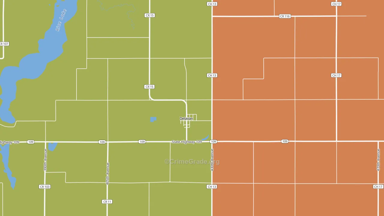Delavan, MN Map of Robbery Rates
