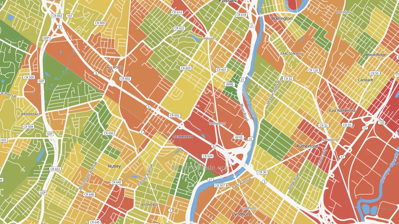 Delawanna, Clifton, NJ Map of Robbery Rates