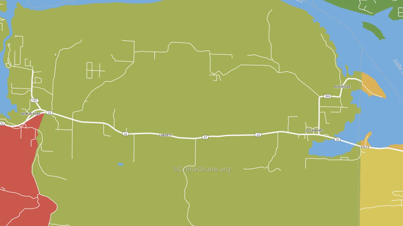 Delaware, AR Map of Robbery Rates