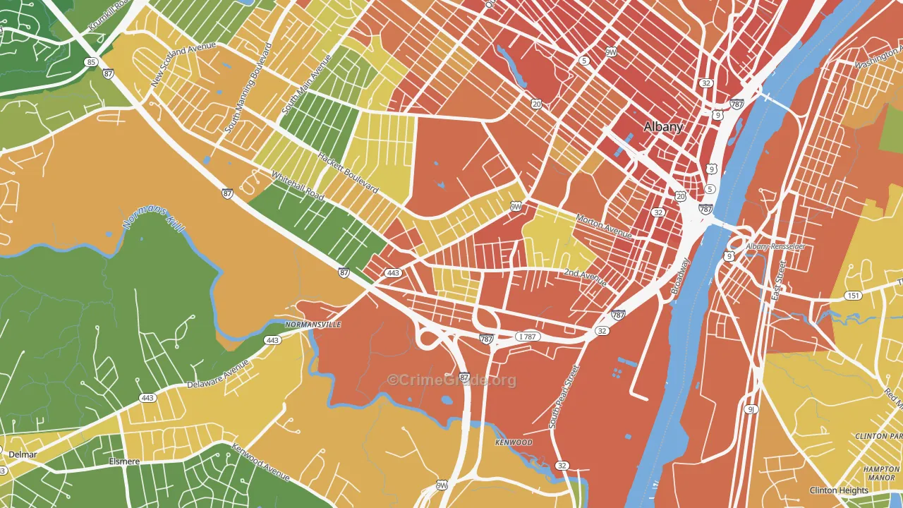 Delaware Avenue, Albany, NY Map of Robbery Rates