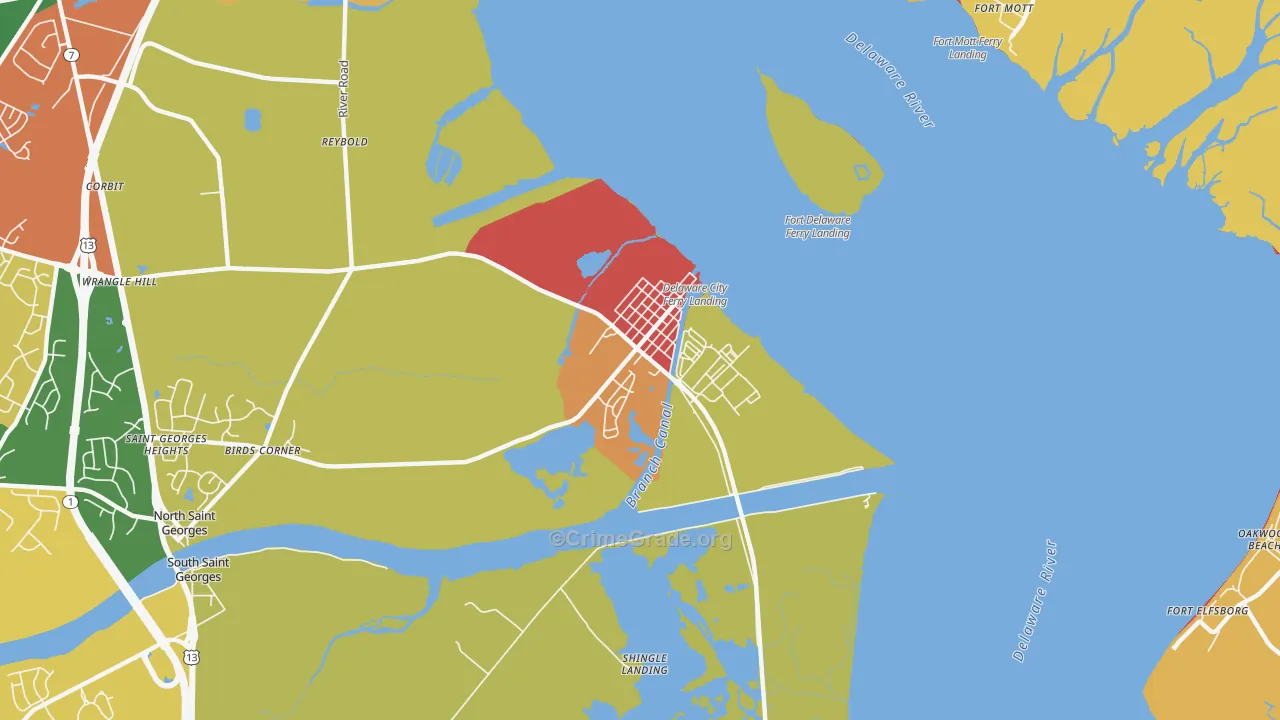 Delaware City, DE Map of Robbery Rates