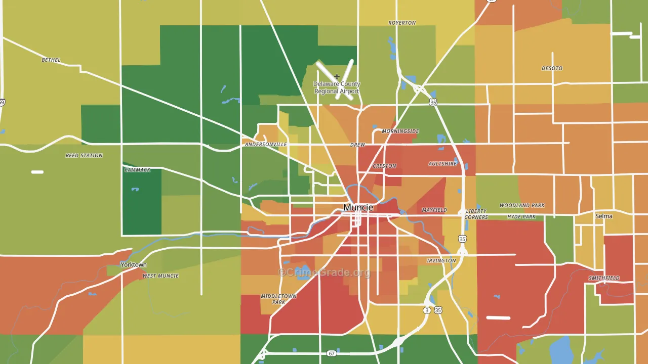 Delaware County, IN Map of Robbery Rates