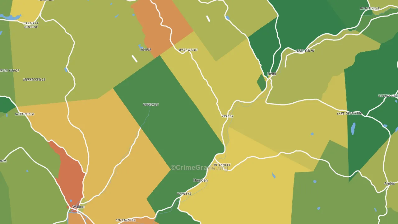 Delaware County, NY Map of Robbery Rates