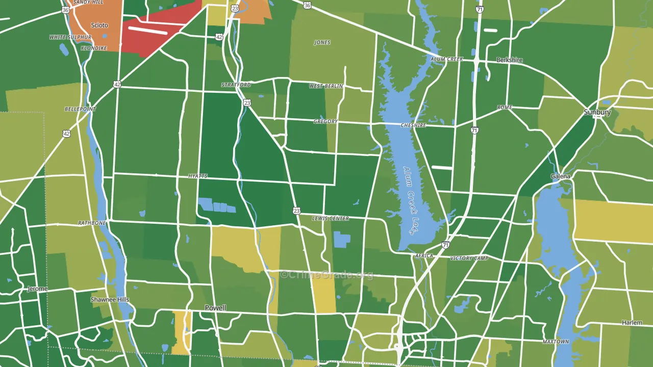 Delaware County, OH Map of Robbery Rates
