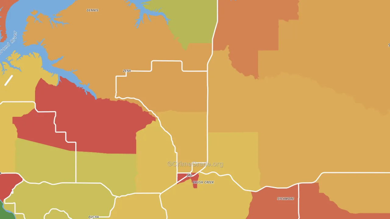 Delaware County, OK Map of Robbery Rates