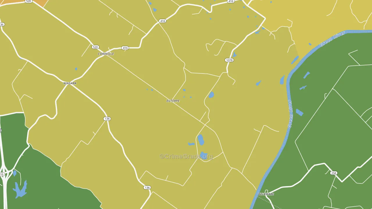 Delaware, KY Map of Robbery Rates