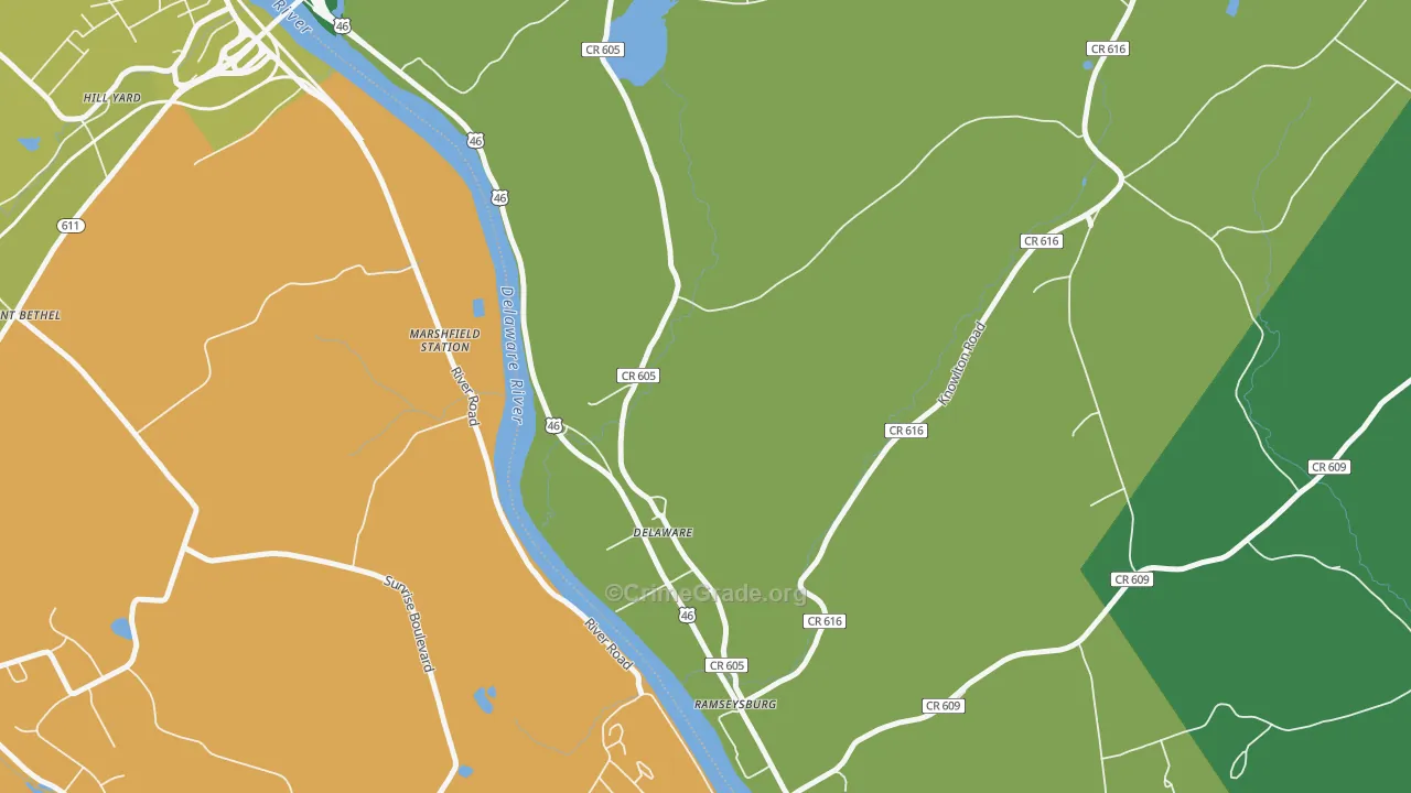 Delaware, NJ Map of Robbery Rates