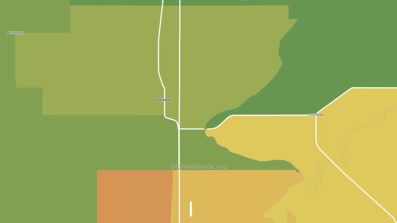 Delaware, OK Map of Robbery Rates