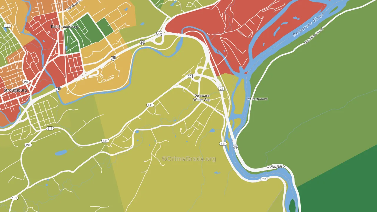 Delaware Water Gap, PA Map of Robbery Rates