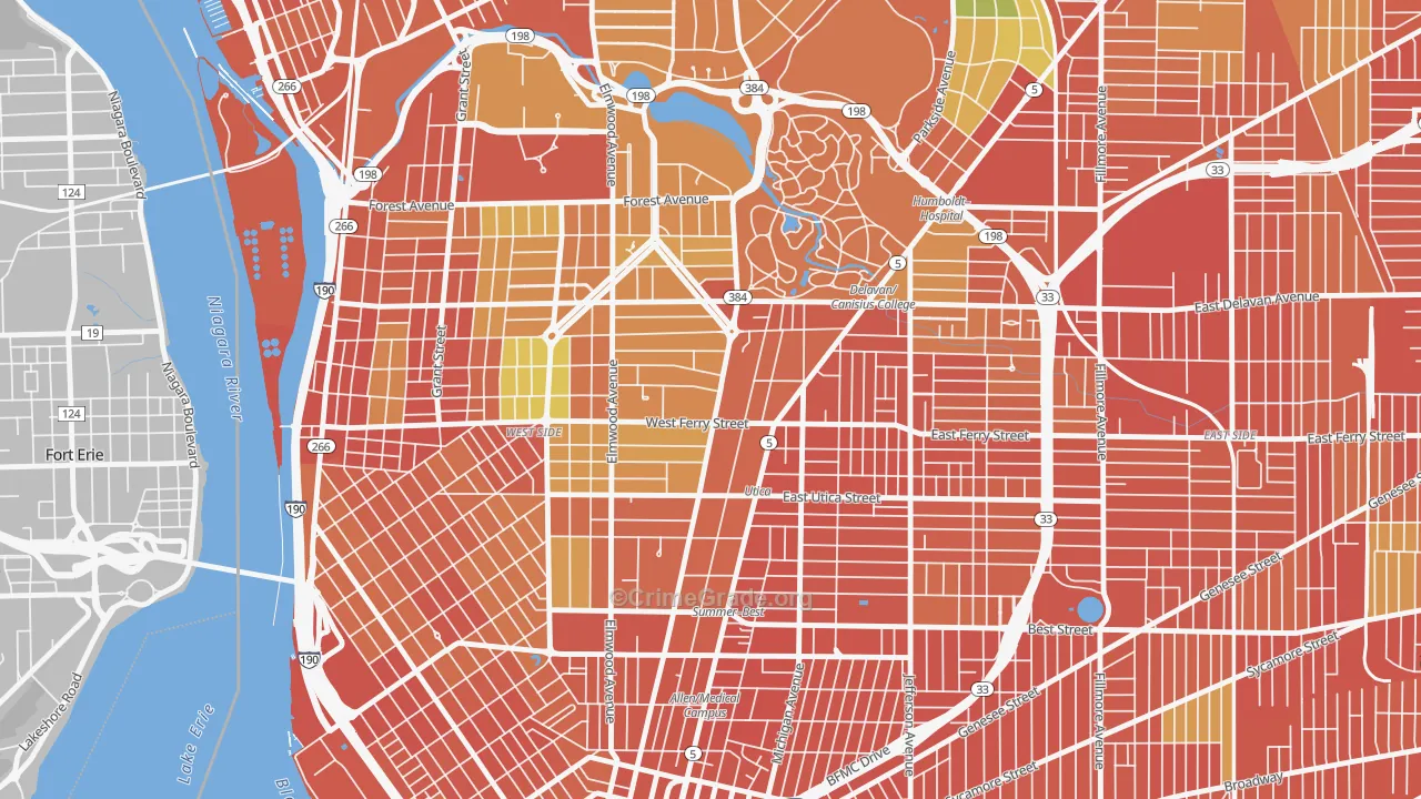 Delaware-West Ferry, Buffalo, NY Map of Robbery Rates