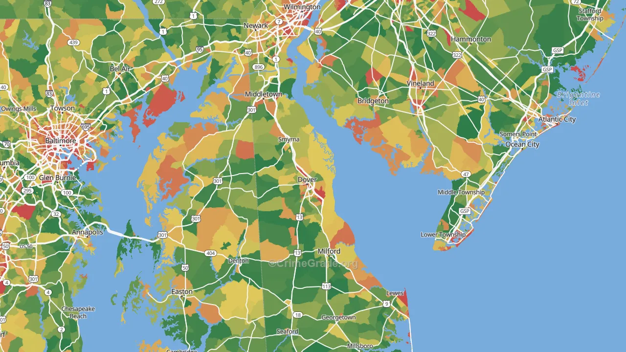 Delaware Map of Robbery Rates