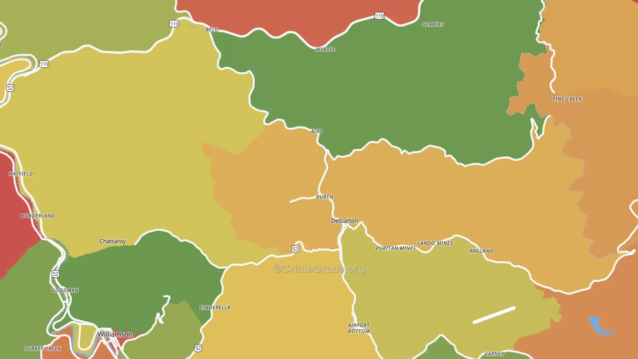 Delbarton, WV Map of Robbery Rates