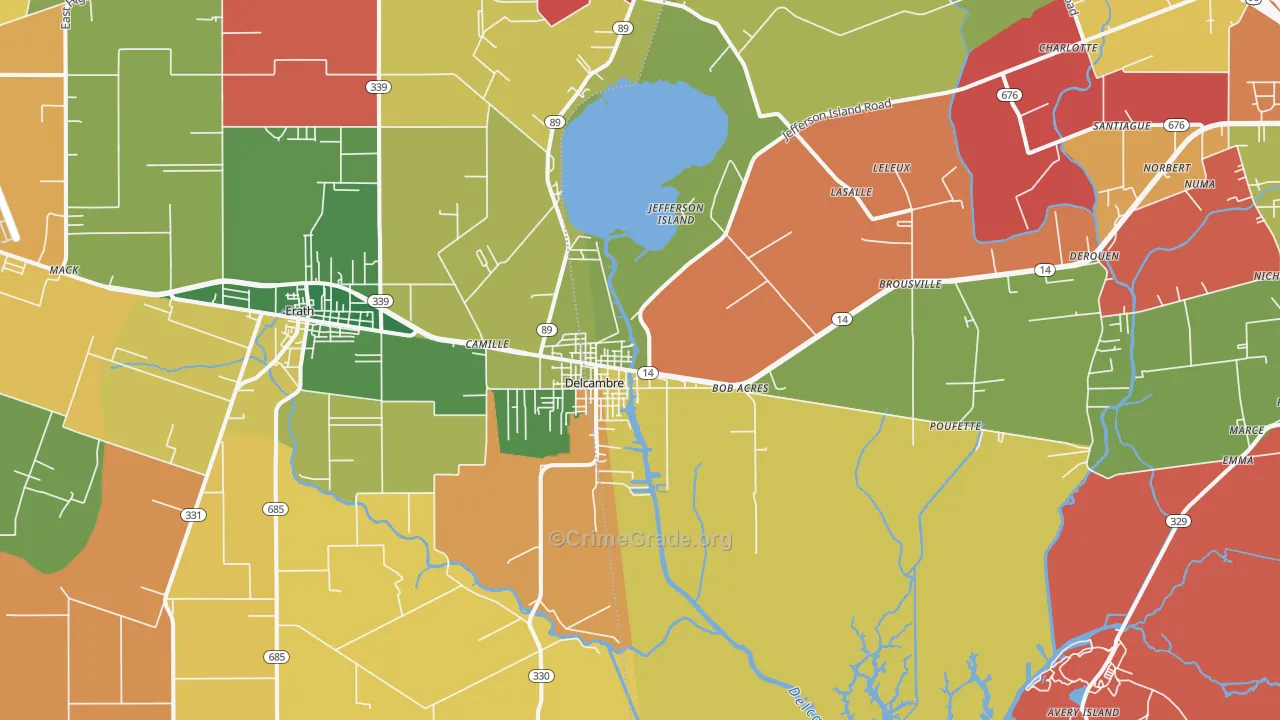 Delcambre, LA Map of Robbery Rates