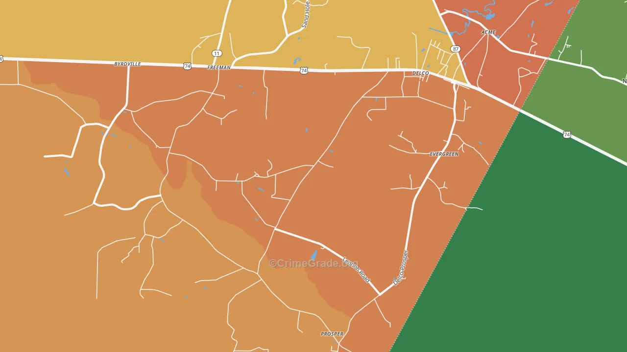 Delco, NC Map of Robbery Rates