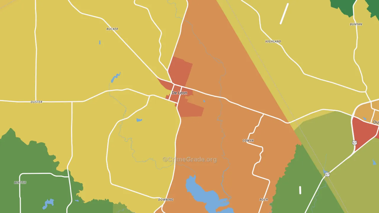 DeLeon, TX Map of Robbery Rates