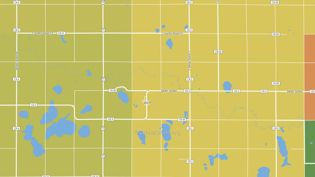 Delft, MN Map of Robbery Rates