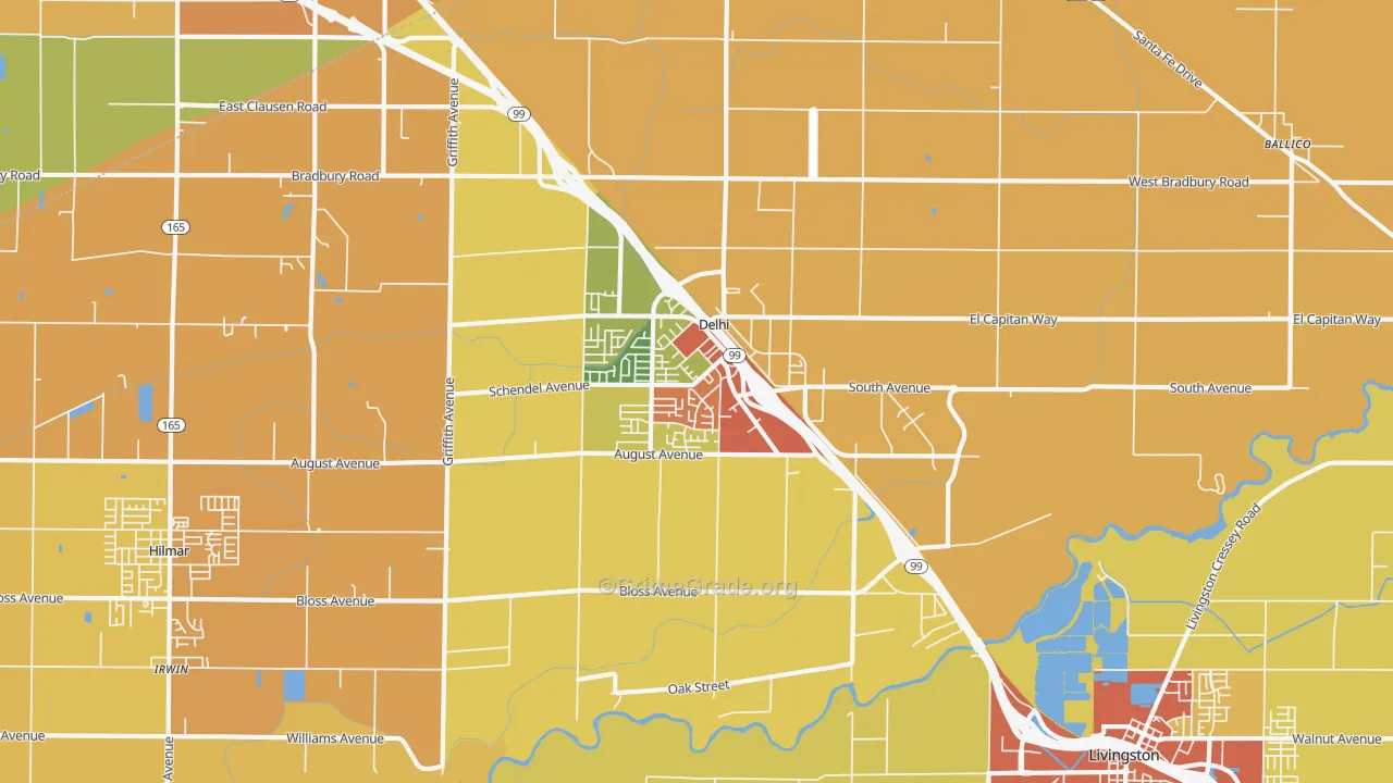 Delhi, CA Map of Robbery Rates