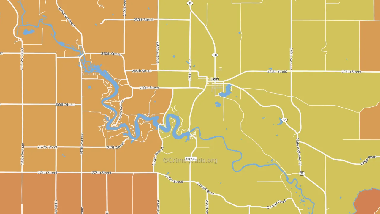 Delhi, IA Map of Robbery Rates