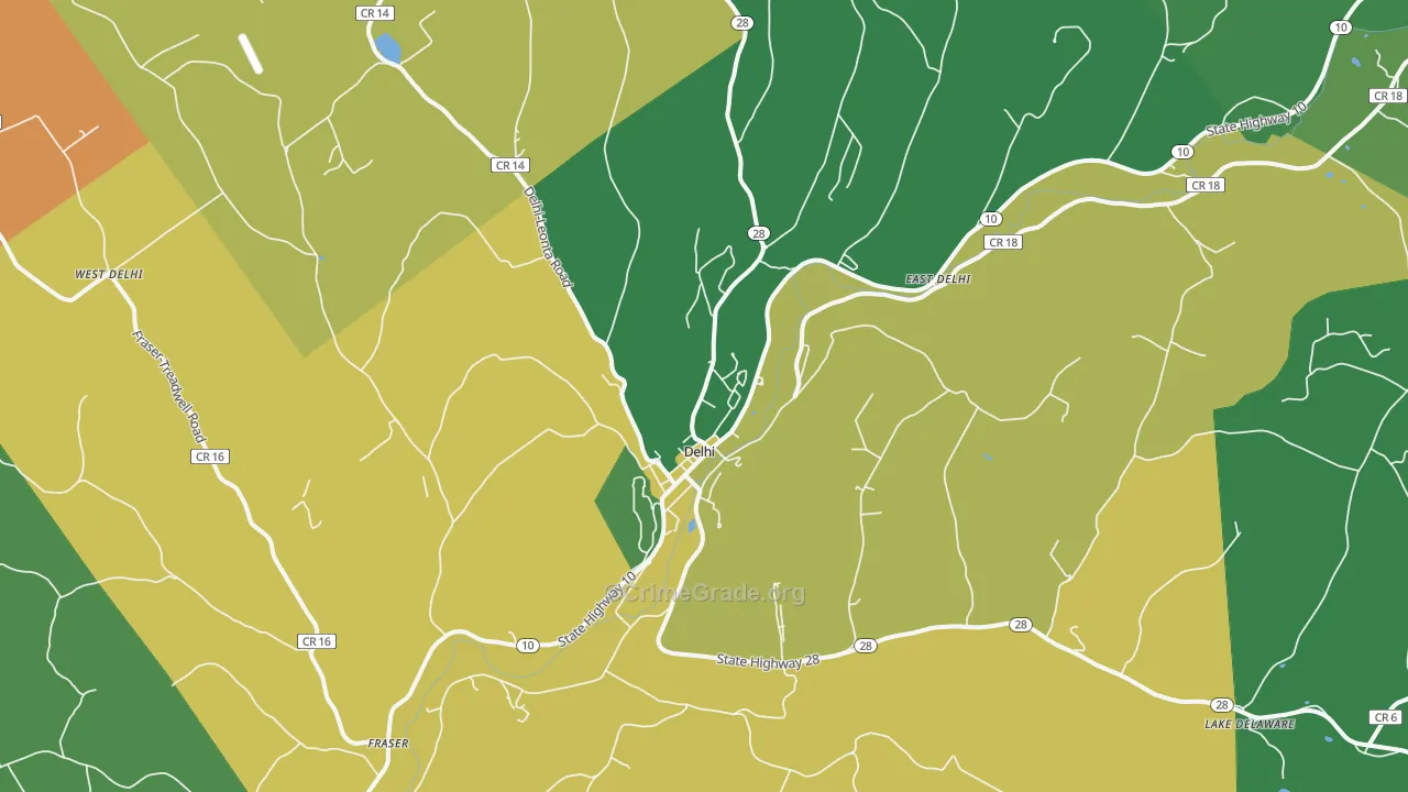 Delhi, NY Map of Robbery Rates