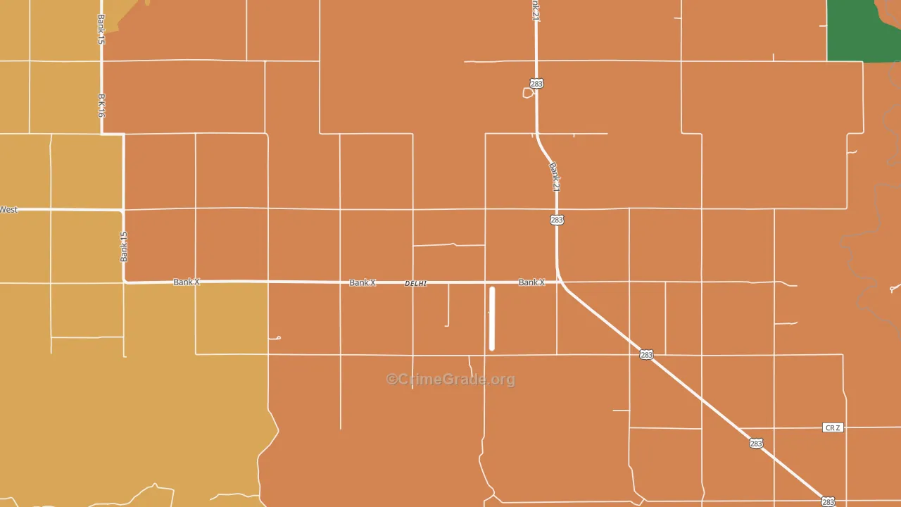 Delhi, OK Map of Robbery Rates
