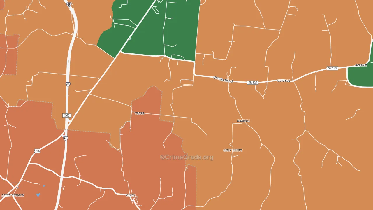 Delina, TN Map of Robbery Rates