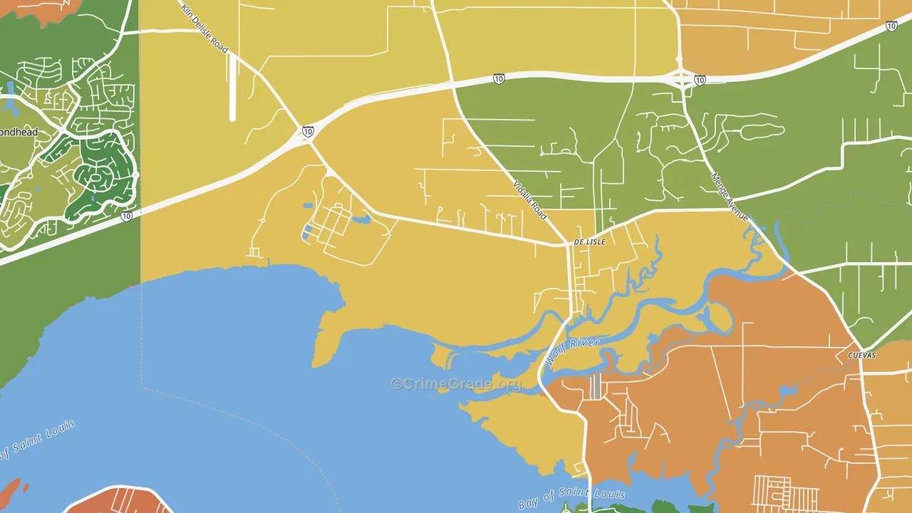 DeLisle, MS Map of Robbery Rates