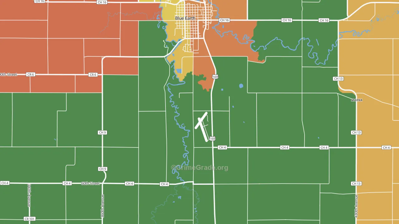 Dell, MN Map of Robbery Rates