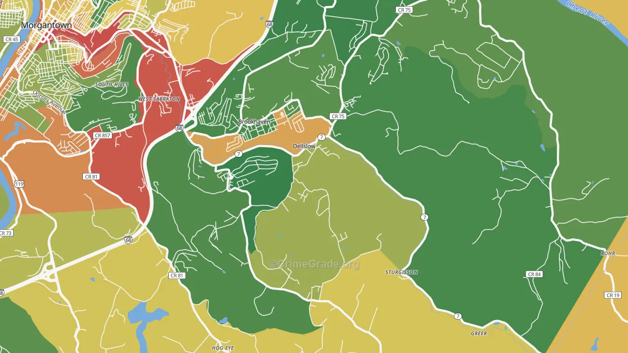 Dellslow, WV Map of Robbery Rates