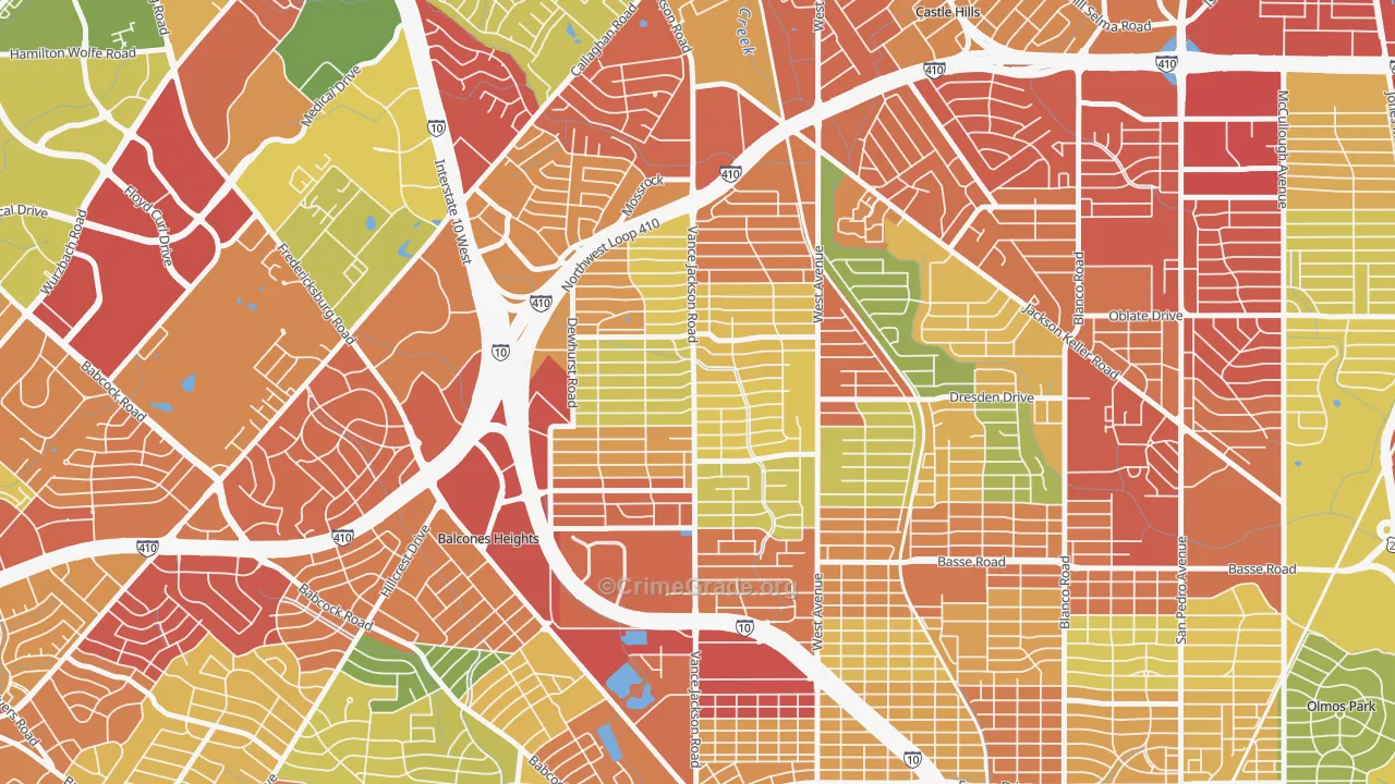 Dellview Area, San Antonio, TX Map of Robbery Rates
