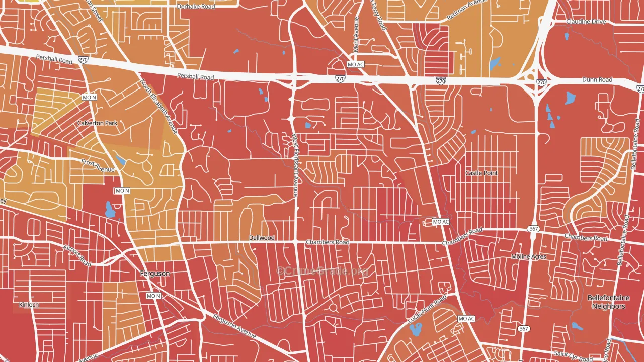 Dellwood, MO Map of Robbery Rates