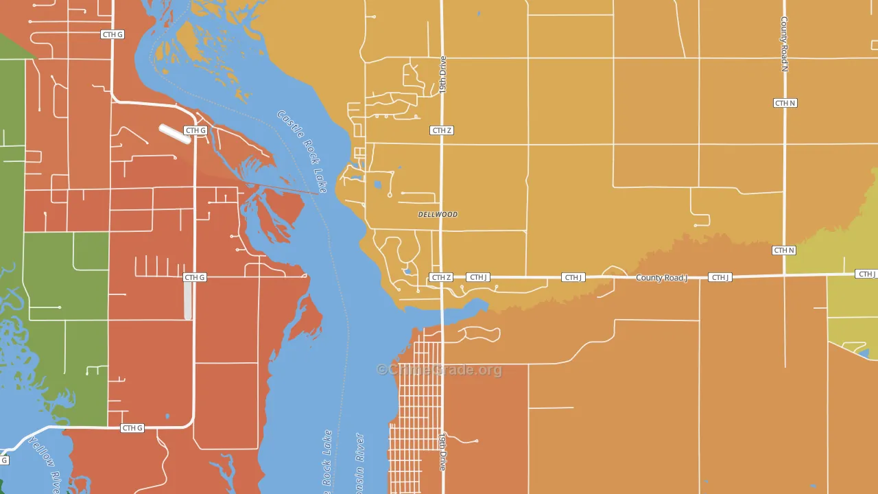 Dellwood, WI Map of Robbery Rates